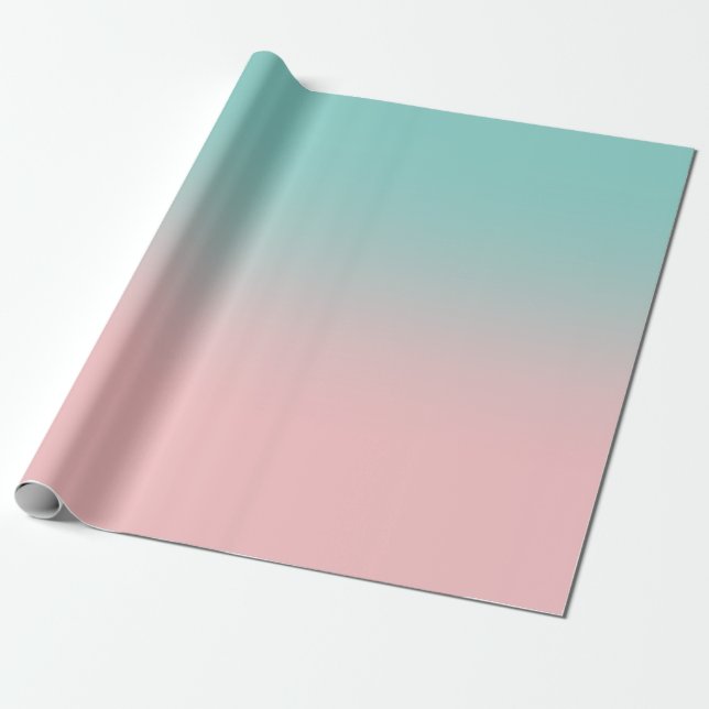 Light Coral Pink and Teal Ombre Wrapping Paper (Unrolled)