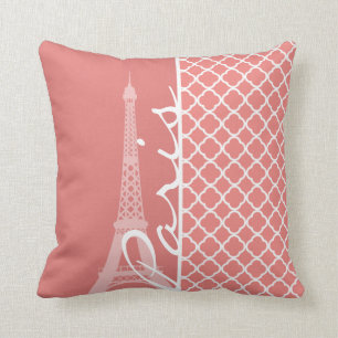 Light Coral Pink Moroccan Quatrefoil Paris Cushion