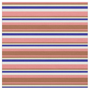 Light Coral, Sienna, Pale Goldenrod, Blue & White Fabric