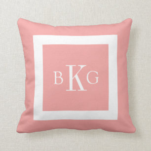 Light Coral White Custom Monogram Cushion