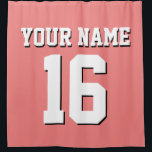 Light Coral White Sports Jersey Team Jersey Shower Curtain<br><div class="desc">Preppy Solid Colour Team Jersey / Sports Jersey / Football Jersey / Rugby Jersey with Custom Name Customise this with your own name or team name and a number. You can change the size, colour and placement of the text if you need to make changes, change the colour of or...</div>