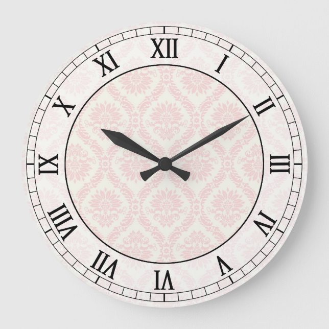 light cream and pink damask roman numerals large clock (Front)