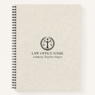 Light Cream Linen Texture Black Justice Logo  Notebook