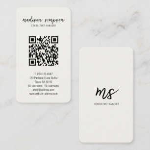 Light Cream Minimalist Modern Initial QR Code Business Card