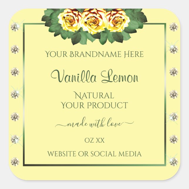 Light Cream Product Labels Yellow Roses Diamonds (Front)