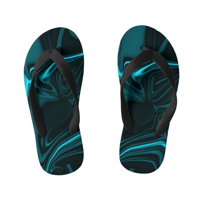 Light cyan and dark curves on dark background. kid's jandals (Footbed)