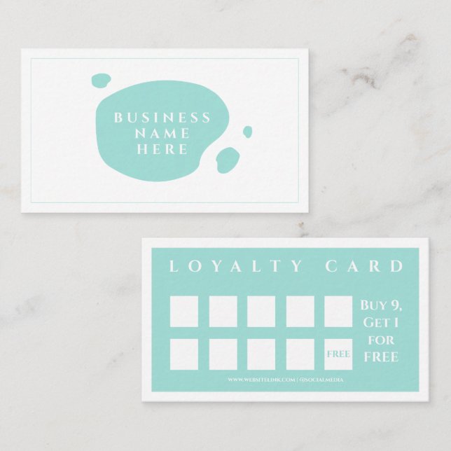 Light Cyan Cute Minimalist Salon Coffee Shop Loyalty Card (Front/Back)