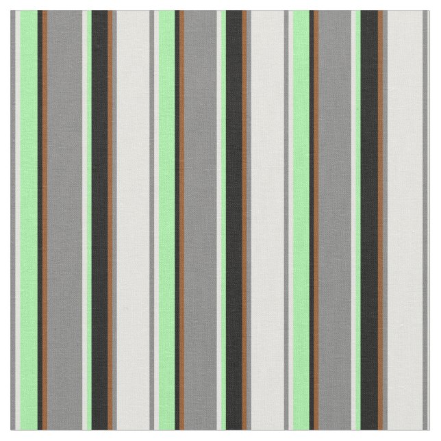 Light Cyan, Grey, Brown, Black & Green Pattern Fabric (Close Up)