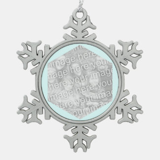 Light Cyan Hexagon Photo Border Snowflake Pewter Christmas Ornament