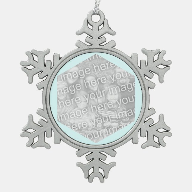 Light Cyan Hexagon Photo Border Snowflake Pewter Christmas Ornament (Front)