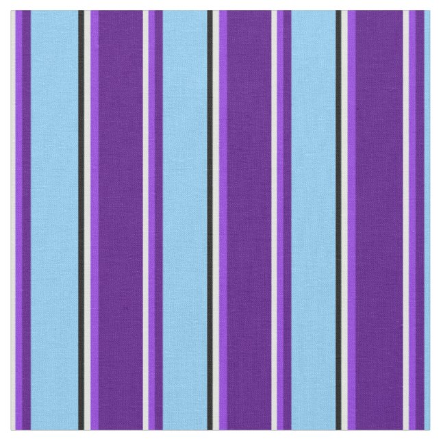 Light Cyan, Purple, Indigo, Light Sky Blue & Black Fabric (Close Up)