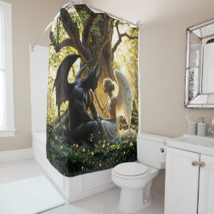 Light dark angel demon forbidden love art shower curtain