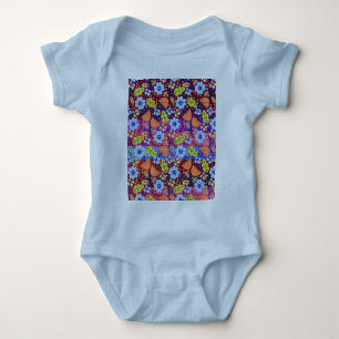 Light Dark Blue White Green Floral Art Christmas Baby Bodysuit