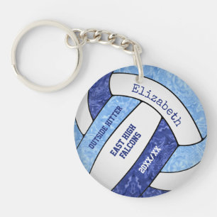 light dark blue white team colours volleyball key ring