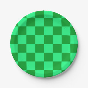 Light Dark Green Chequered Design Paper Plate