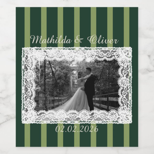 Light&Dark Green Vintage Lace Stripe Wine Label (Single Label)