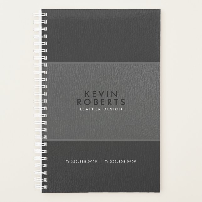 Light & Dark-Grey Vintage Leather Planner (Front)