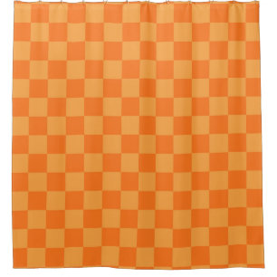 Light Dark Orange Chequered Design Shower Curtain