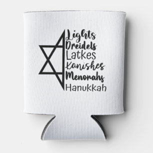 Light Dreidel Latke Kanish Menorah Hanukkah Can Cooler