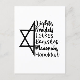 Light Dreidel Latke Kanish Menorah Hanukkah Invitation Postcard