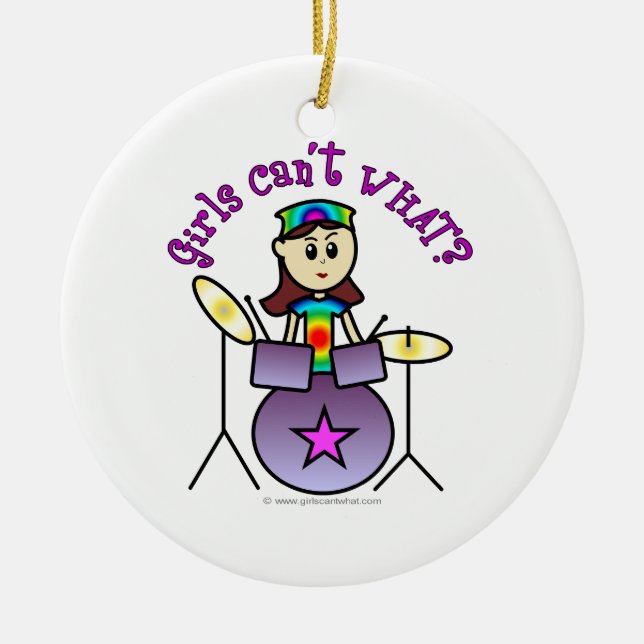 Light Drummer Girl Ceramic Tree Decoration (Front)