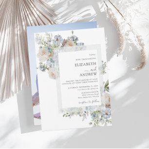Light Dusty Blue & Blush Pink Floral Photo Invitation