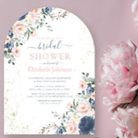 Light Dusty Blue Blush Pink Gold Floral Shower