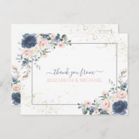 Light Dusty Blue Blush Pink Gold Floral Thank You