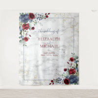 Light Dusty Blue Burgundy Floral Gold Wedding