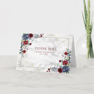 Light Dusty Blue Burgundy Floral Photo Wedding Card
