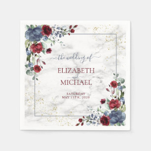 Light Dusty Blue Burgundy Floral Wedding Napkin