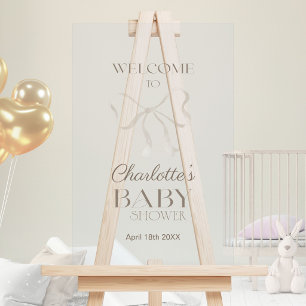 Light Dusty Blue Elegant Bow Baby Shower Welcome Acrylic Sign