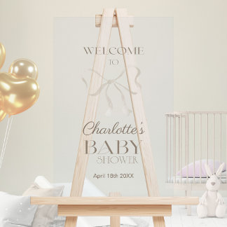 Light Dusty Blue Elegant Bow Baby Shower Welcome Acrylic Sign