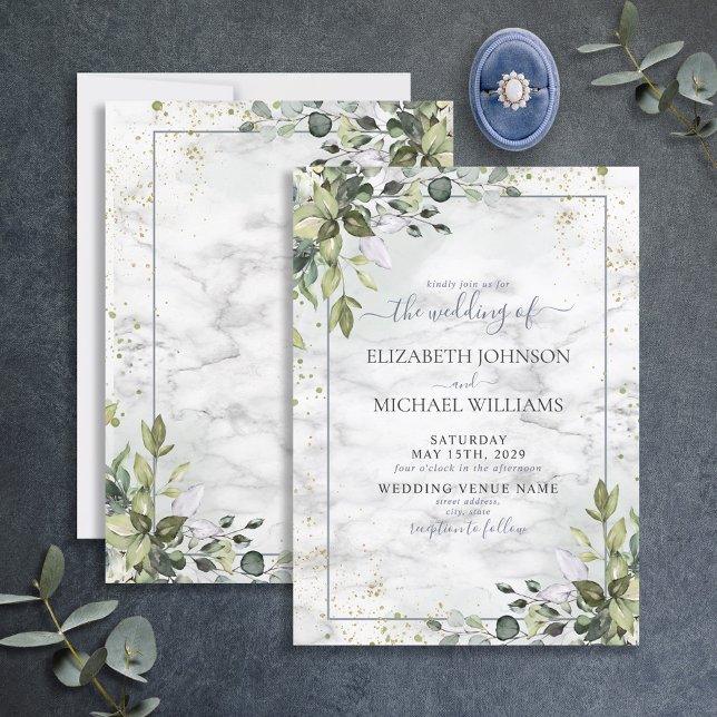Light Dusty Blue Eucalyptus Greenery Succulent Invitation (Creator Uploaded)