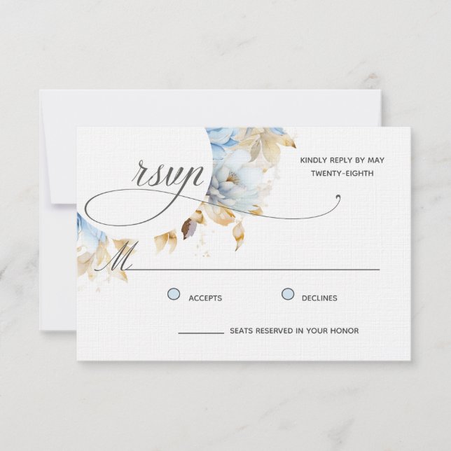 Light Dusty Blue Floral Calligraphy Watercolor RSVP Card (Front)