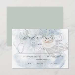 Light Dusty Blue Floral Meal Choice RSVP Card