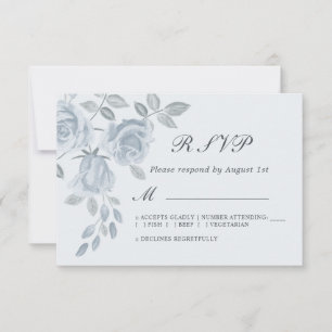 Light Dusty Blue Floral Watercolor Wedding RSVP Card