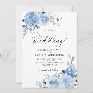 Light Dusty Blue Flowers Floral Botanical Wedding Invitation