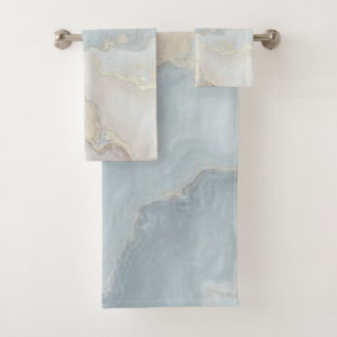Light Dusty Blue Gray Beige Cream Abstract Bath Towel Set