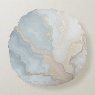 Light Dusty Blue Grey Beige Cream Abstract Round Cushion