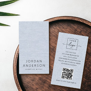 Light dusty blue look logo QR code business cards