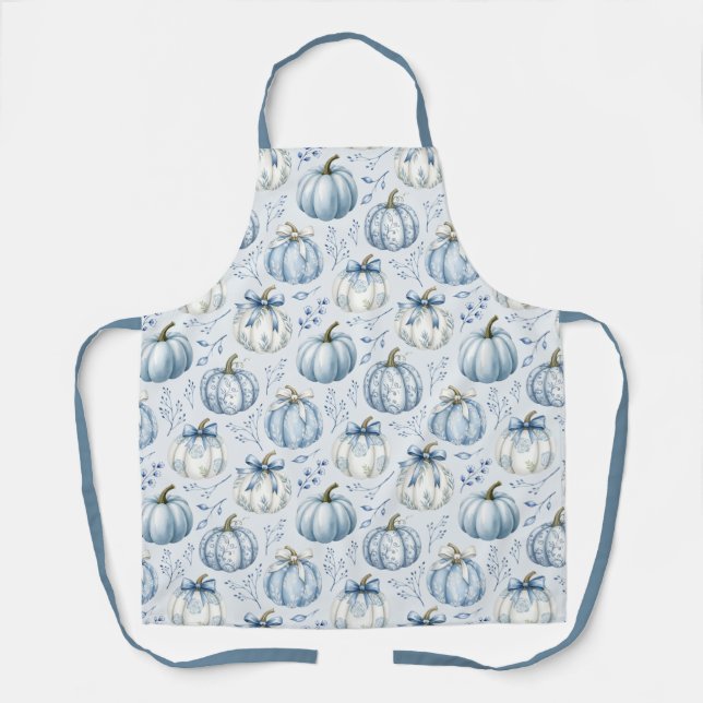 Light Dusty Blue Pumpkin Pattern - Apron (Front)
