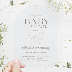Light Dusty Blue Watercolor Bow Baby Shower Acrylic Invitations