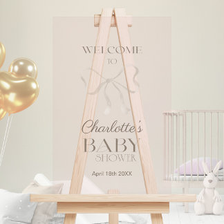 Light Dusty Rose Elegant Bow Baby Shower Welcome Acrylic Sign