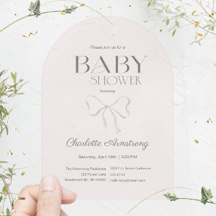 Light Dusty Rose Watercolor Bow Baby Shower Acrylic Invitations