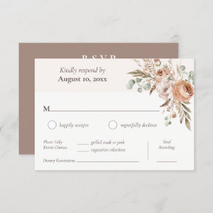 Light Earth Tone Floral Boho Dinner Choice Wedding RSVP Card