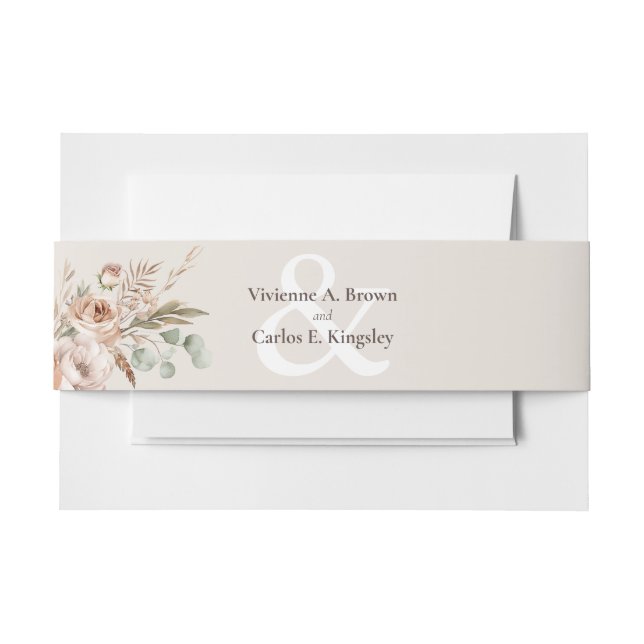 Light Earth Tone Floral Rustic Boho Wedding Invitation Belly Band (Front Example)