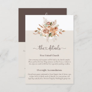 Light Earth Tone Floral Wedding Details Info Card