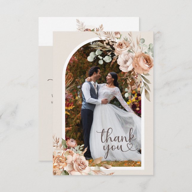 Light Earth Tone Rustic Boho Floral Wedding Thank You Card (Front/Back)
