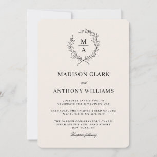Light Ecru Simple Elegant Monogram Wedding Invitation